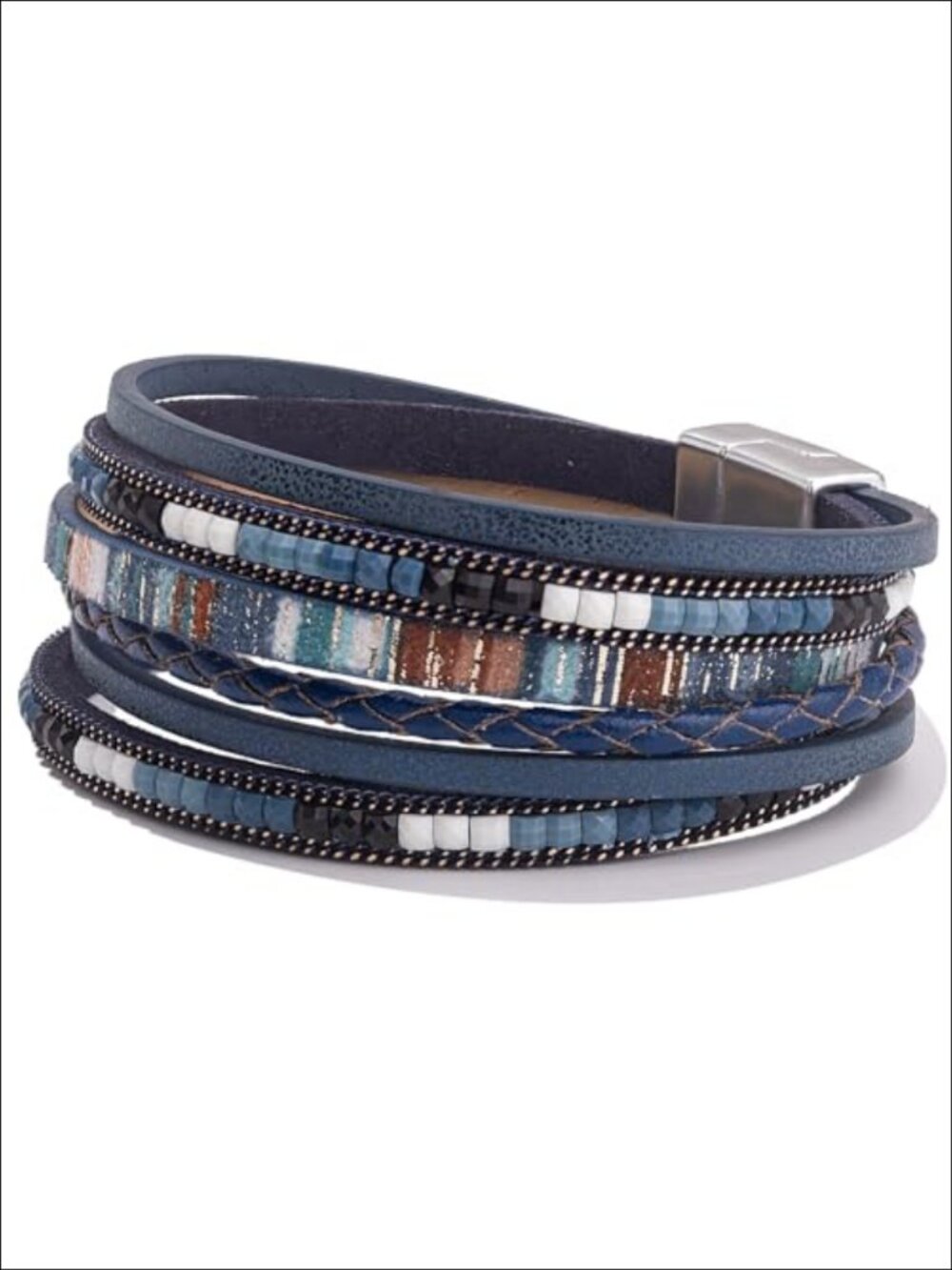Boho Layered Leather Wrap Bracelet Chunky Western Hippie Stackable